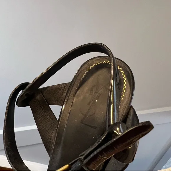 Yves Saint Laurent Black Patent Tribute Sandals - Picture 3 of 8